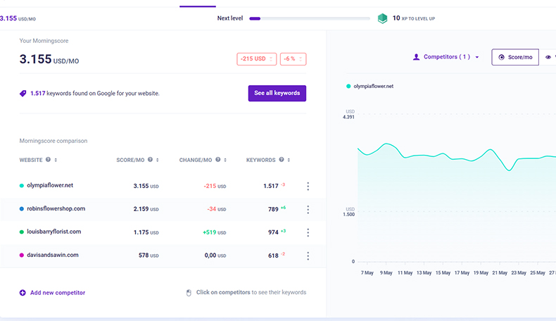 Dashboard preview of Morningscore SEO Tool version 1-1
